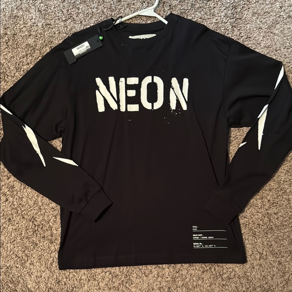 Black Long Sleeve Shirt with White 'NEON' Print